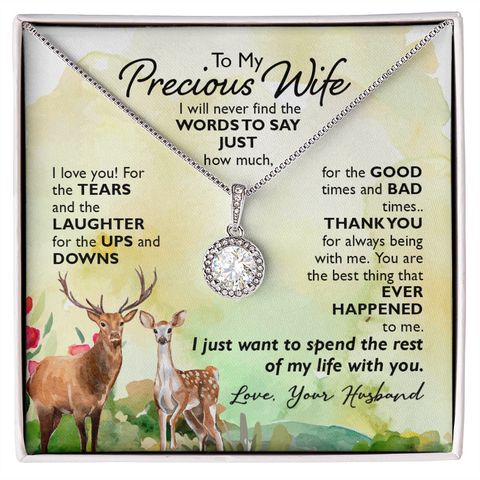 To My Precious Wife-I will never find the WORDS Wife Solitaire Necklace, Necklace for Wife, Silver Jewelry for Wife | Custom Heart Design