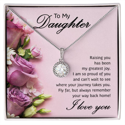 Daughter Solitaire Necklace- Fly far in your journey | Custom Heart Design