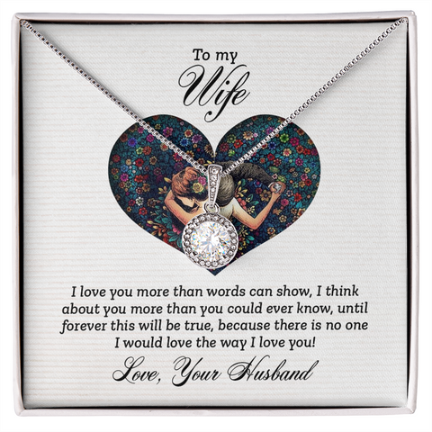 Wife Solitaire Necklace, Necklace for Wife-I love you more than words can show | Custom Heart Design