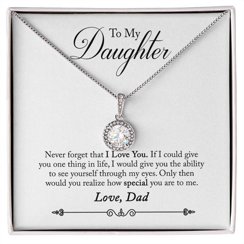 Daughter Solitaire Necklace, From Dad - Custom Heart Design