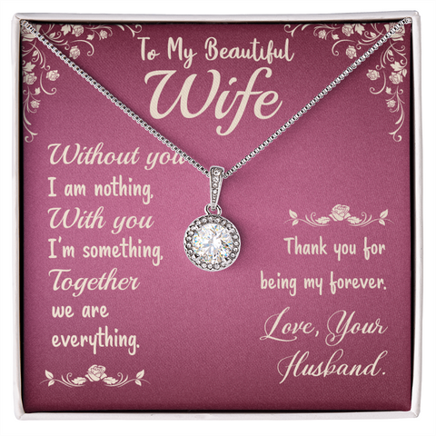 To My Beautiful Wife- Without you I am nothing Wife Solitaire Necklace, Necklace for Wife, Silver Jewelry for Wife | Custom Heart Design