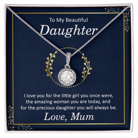 Daughter Solitaire Necklace, From Mom - Custom Heart Design