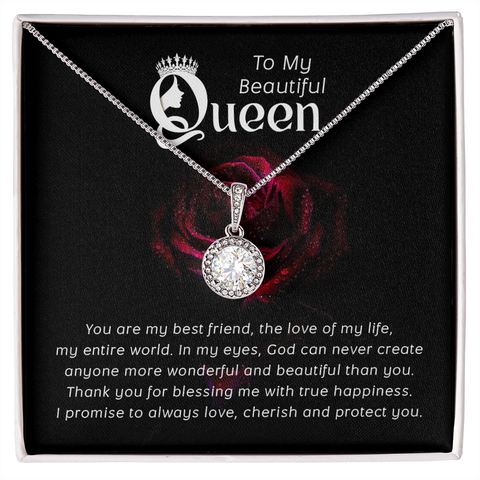 Sentimental Silver Perfect Pair Necklace for Bonus MomTo my beautiful queen-You are my best friend Wife Solitaire Necklace, Necklace for Wife, Silver Jewelry for Wife | Custom Heart Design