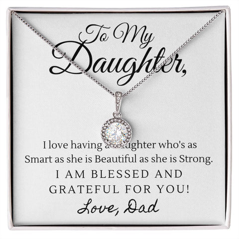 Daughter Solitaire Necklace, From Dad - Custom Heart Design