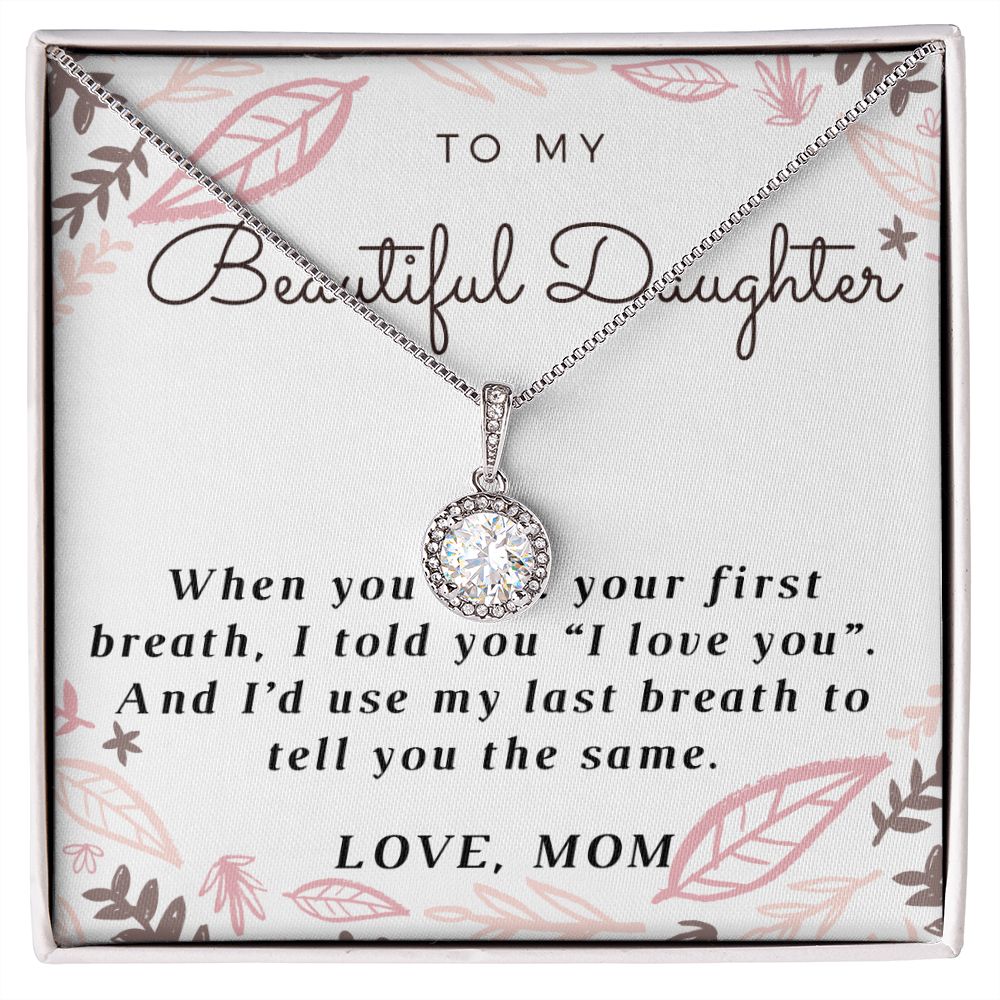 Love Daughter Solitaire Necklace, From Mom - Custom Heart Design