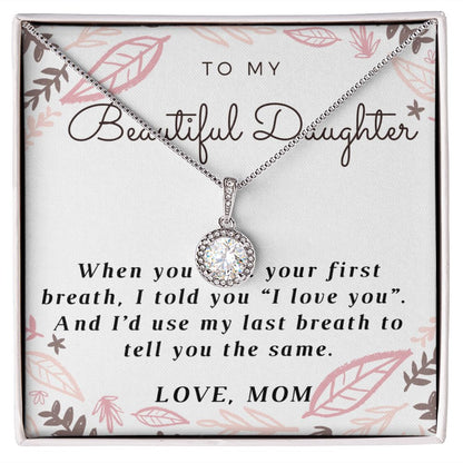 Love Daughter Solitaire Necklace, From Mom - Custom Heart Design