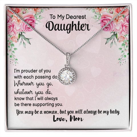 Daughter Solitaire Necklace, From Mom - Custom Heart Design
