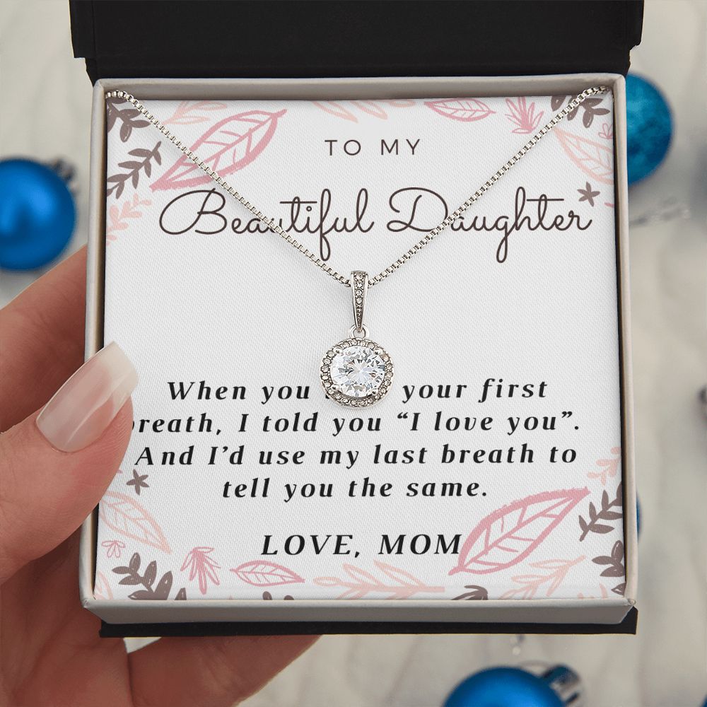 Love Daughter Solitaire Necklace, From Mom - Custom Heart Design