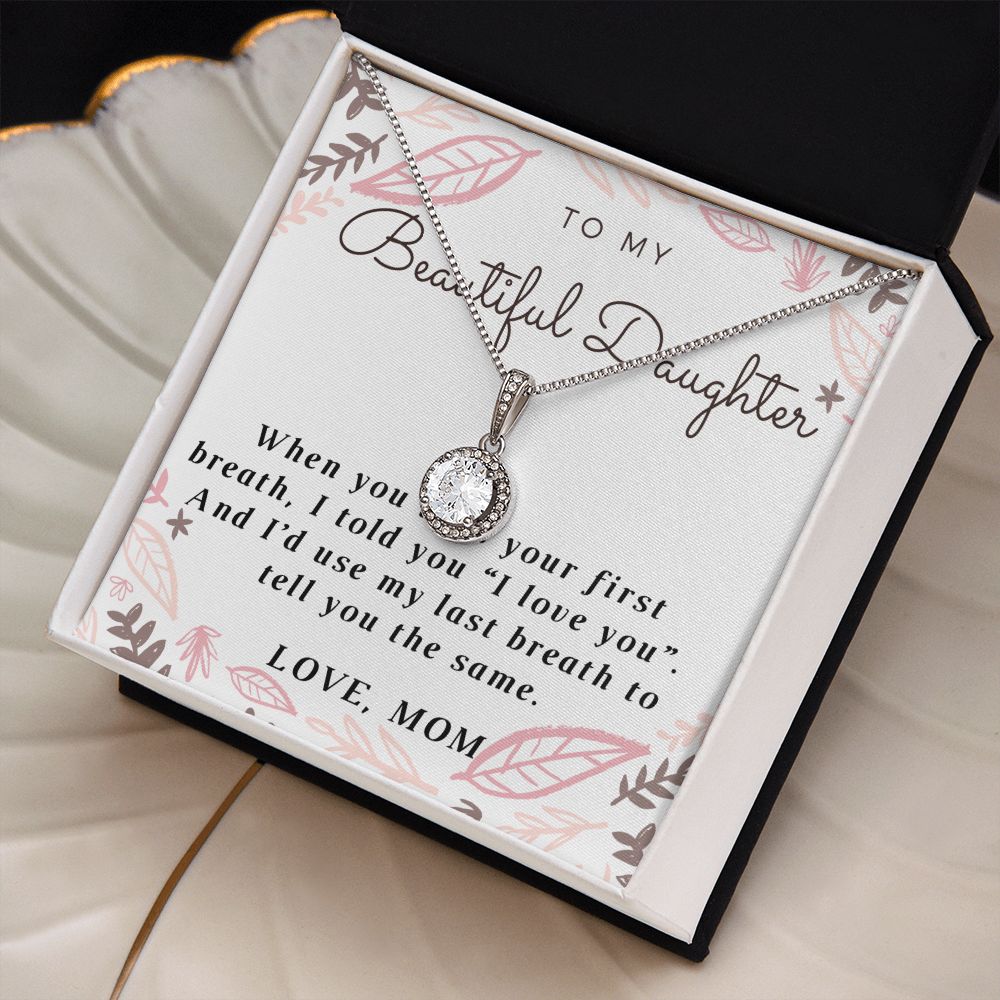 Love Daughter Solitaire Necklace, From Mom - Custom Heart Design