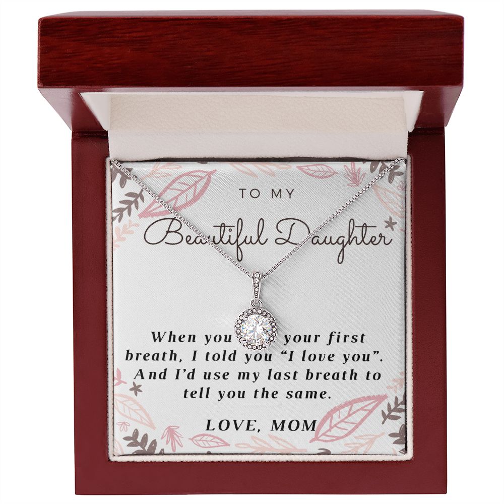 Love Daughter Solitaire Necklace, From Mom - Custom Heart Design