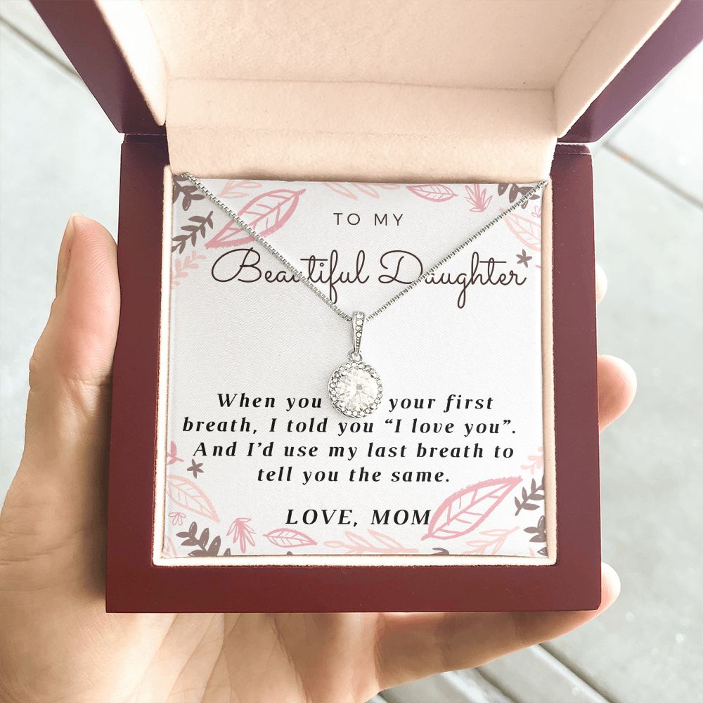Love Daughter Solitaire Necklace, From Mom - Custom Heart Design