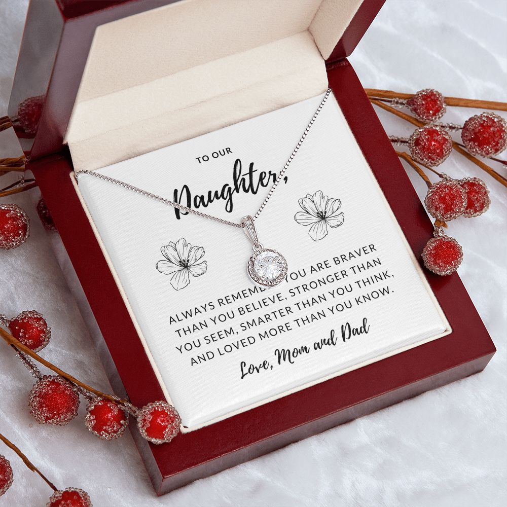 Daughter Solitaire Necklace, From Mom & Dad - Custom Heart Design