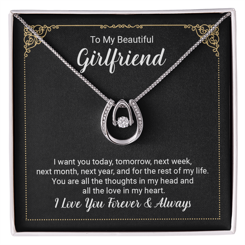 Girlfriend Horseshoe Necklace, Lucky In Love Silver Necklace for Girlfriend | Custom Heart Design