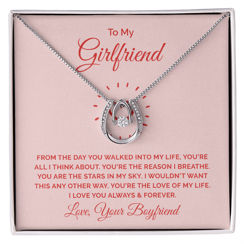 Girlfriend Horseshoe Necklace, Lucky In Love Silver Necklace for Girlfriend | Custom Heart Design