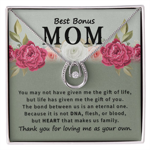 Bonus Mom Contemporary Silver Necklace-Best Mom Ever - Custom Heart Design