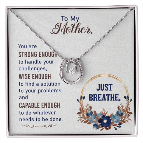 Mom Contemporary Silver Necklace-Just breathe - Custom Heart Design