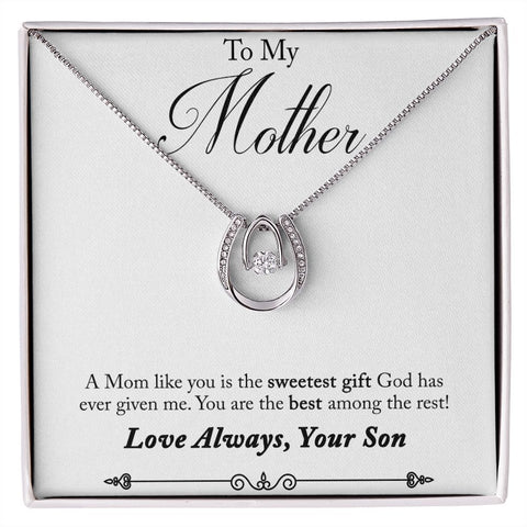Mom Silver Necklace, From Son-Sweetest gift from God - Custom Heart Design