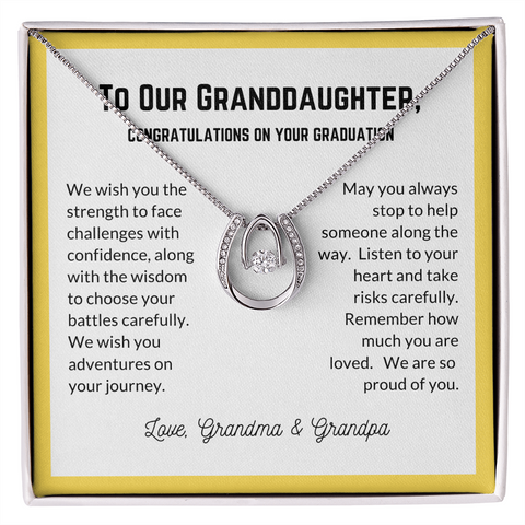 Granddaughter's Graduation, From Grandparents-Lucky In Love Necklace - Custom Heart Design