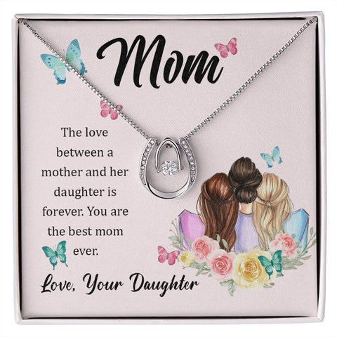Mom Silver Necklace, From Daughter-Forever Love - Custom Heart Design