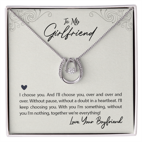 Girlfriend Horseshoe Necklace, Lucky In Love Silver Necklace for Girlfriend - Custom Heart Design