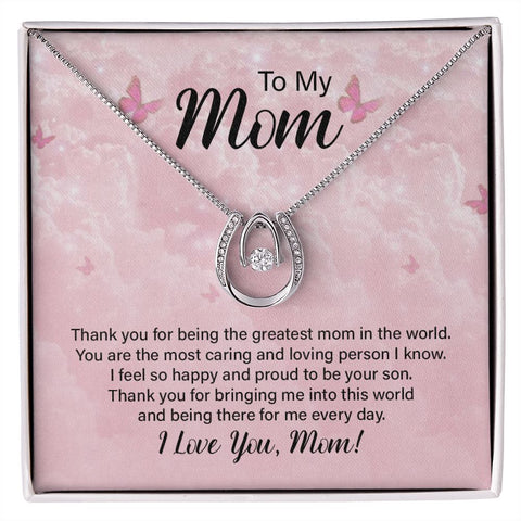 Mom Contemporary Silver Necklace-The greatest Mom - Custom Heart Design