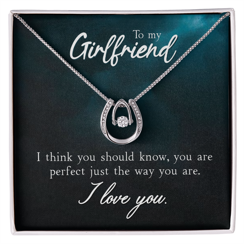 Girlfriend Horseshoe Necklace, Lucky In Love Silver Necklace for Girlfriend | Custom Heart Design