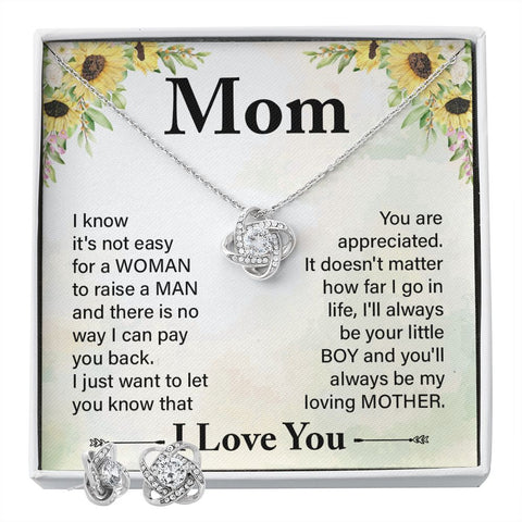 Mom Love Knot Jewelry Set-It's not easy | Custom Heart Design