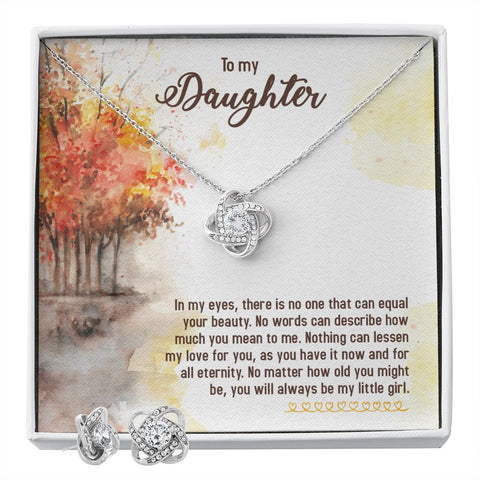 Daughter Love Knot Necklace and Earring Set | Custom Heart Design