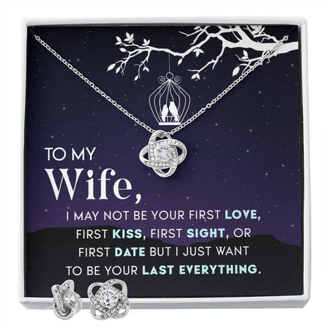 Wife Necklace, Wife Earrings, Love Knot Jewelry for Wife, Romantic Gift for Wife | Custom Heart Design