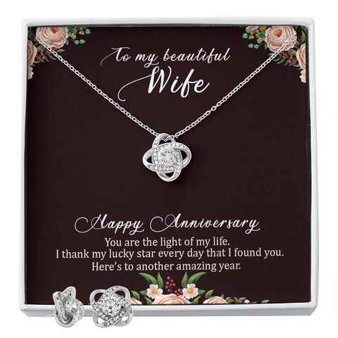Wife Necklace, Love Knot Jewelry Set for Wife, Anniversary Necklace for Wife - Custom Heart Design