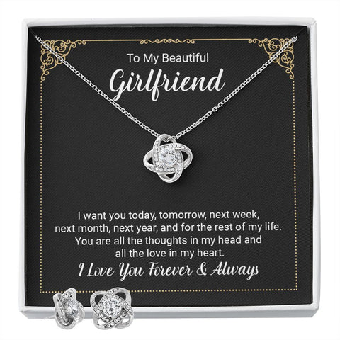 Girlfriend Jewelry Set, Love Knot Necklace Set | Custom Heart Design