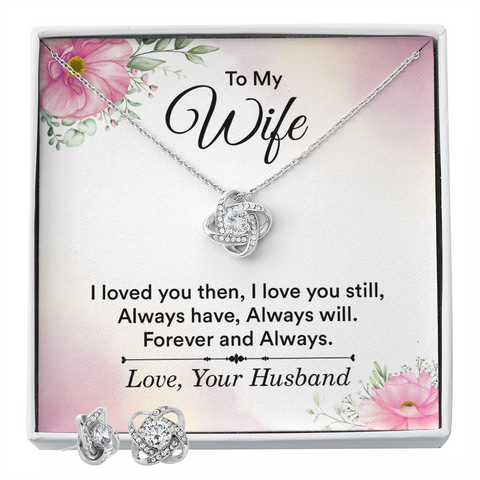 Wife Necklace, Love Knot Jewelry Set for Wife, Romantic Necklace for Wife - Custom Heart Design