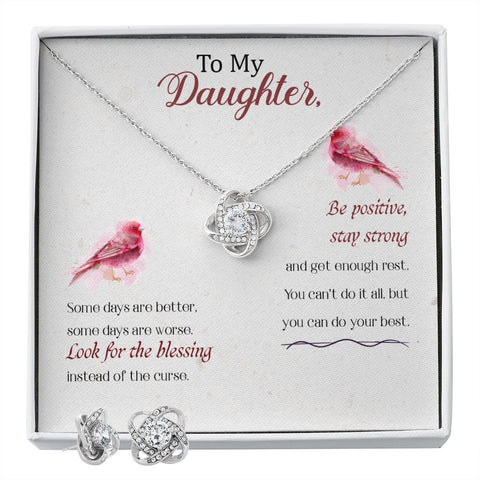 Daughter Love Knot Necklace and Earring Set | Custom Heart Design