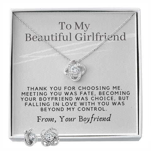 Girlfriend Jewelry Set, Love Knot Necklace Set | Custom Heart Design