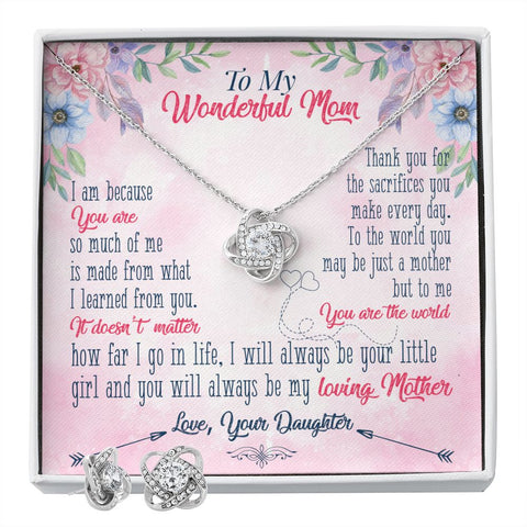 Mom Love Knot Jewelry Set, From Daughter-You're my world | Custom Heart Design
