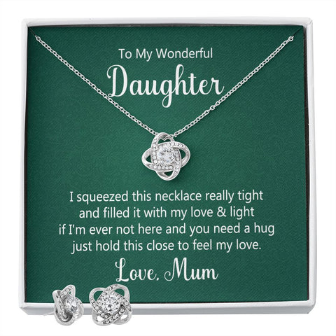Daughter Love Knot Necklace and Earring Set, From Mum | Custom Heart Design