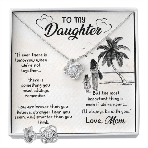 Daughter Love Knot Necklace and Earring Set, From Mom | Custom Heart Design