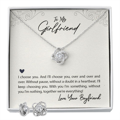 Girlfriend Jewelry Set, Love Knot Necklace Set | Custom Heart Design