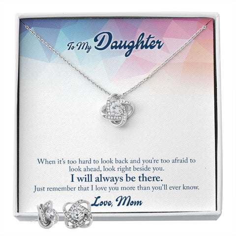 Daughter Love Knot Necklace and Earring Set, From Mom | Custom Heart Design