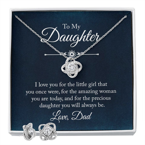 Daughter Love Knot Jewelry Set-From Dad - Custom Heart Design