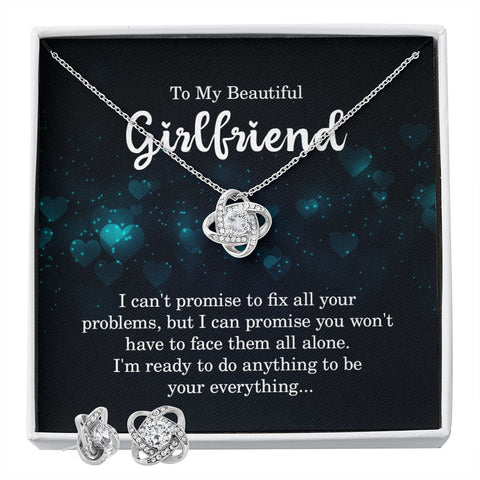 Girlfriend Love Knot Jewelry Set - I can't promise to fix all your problems - Custom Heart Design