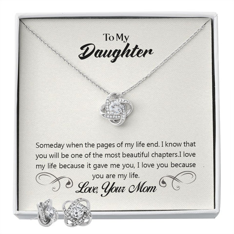 Daughter Love Knot Necklace and Earring Set, From Mom | Custom Heart Desgn