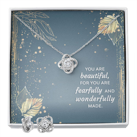Girlfriend Jewelry Set, Love Knot Necklace Set | Custom Heart Design