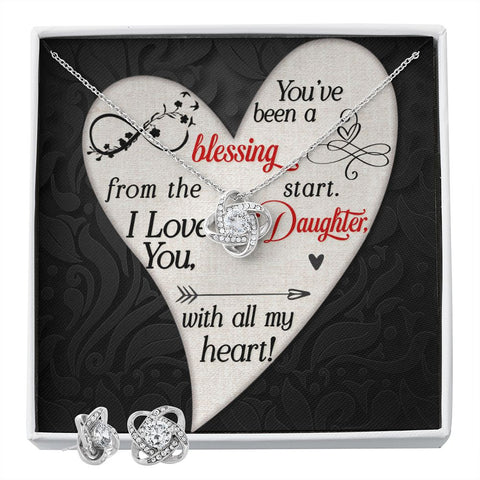 Daughter Love Knot Necklace and Earring Set | Custom Heart Design