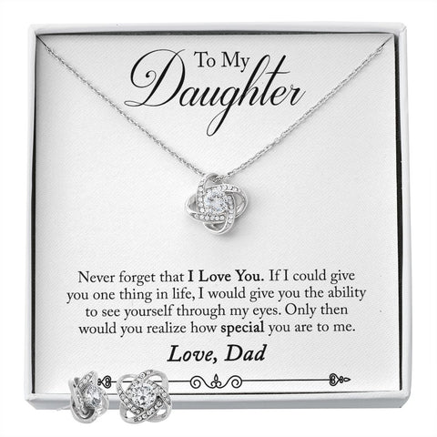 Daughter Love Knot Necklace and Earring Set | Custom Heart Design