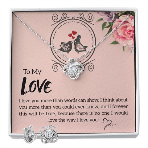 Wife Necklace, Love Knot Jewelry Set for Wife, Romantic Necklace for Wife - Custom Heart Design