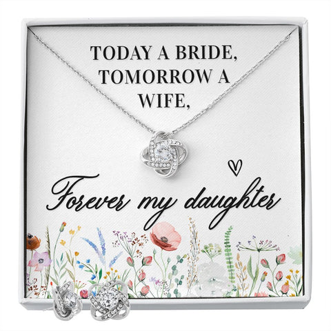 Bride Love Knot Necklace and Earring Set | Custom Heart Design