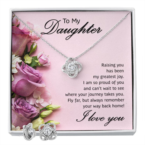 Daughter Love Knot Necklace and Earring Set - Custom Heart Design