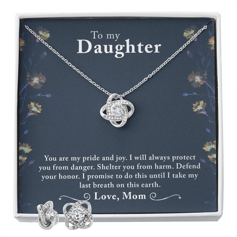Daughter Love Knot Necklace and Earring Set | Custom Heart Design