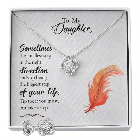 Daughter Love Knot Necklace and Earring Set | Custom Heart Design